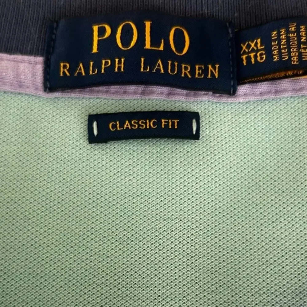 Polo Ralph Lauren Polo Shirt XXL Blue Colorblock Big Pony Logo Cotton Classic